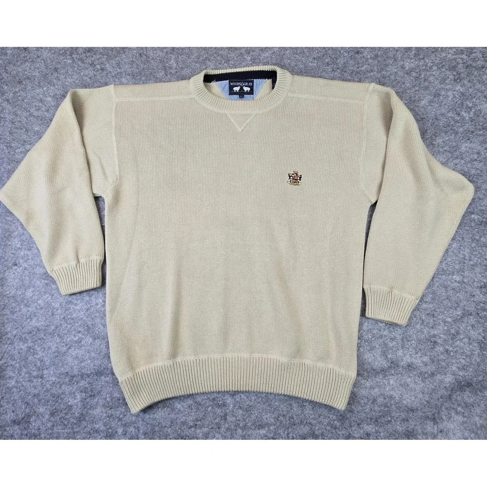 Woods & Gray Sweater Mens Extra Large Beige Crest Embroidered Cotton Pullover XL - Picture 2 of 16